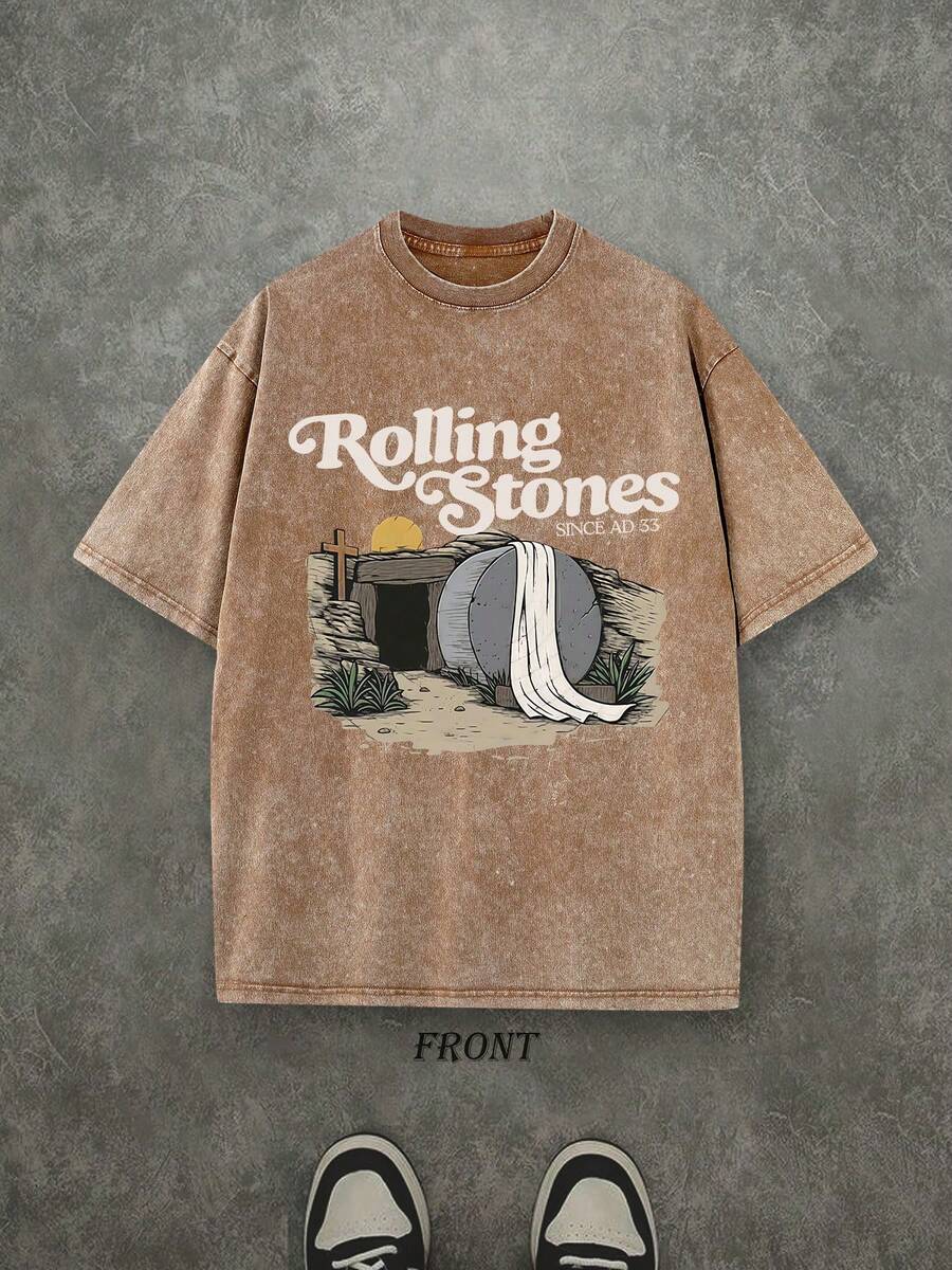 The Stone Was Rolled Away Unisex Christian Washed Shirt, Christian Scripture T-Shirt, Vintage Retro Washed Shirt Single-Sided Printed (230 Heavyweight Pure Cotton T-Shirt)  High Quality Christian T-Shirt, Christian Gifts, Men's And Women's Shirts, Comfort