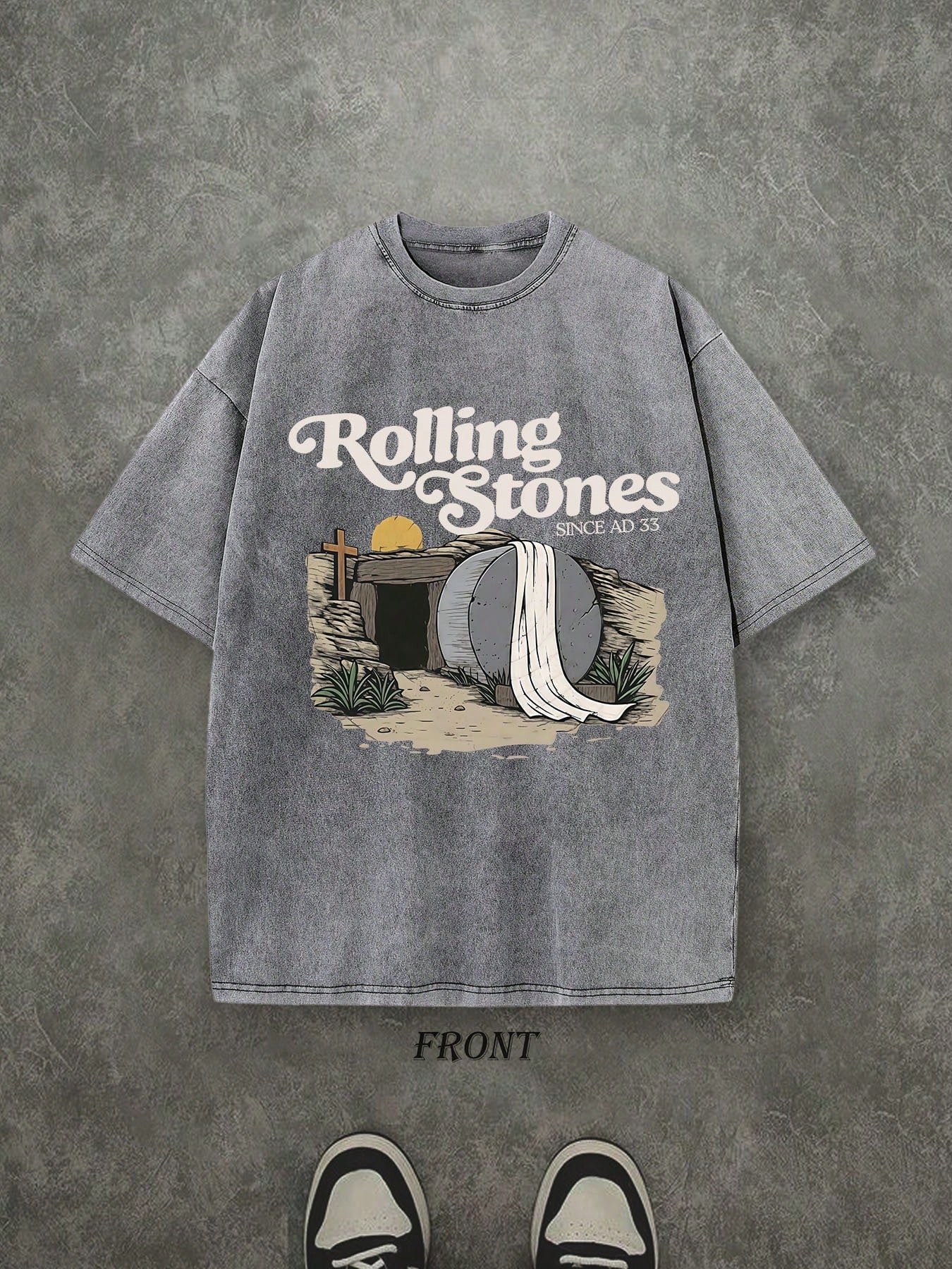 The Stone Was Rolled Away Unisex Christian Washed Shirt, Christian Scripture T-Shirt, Vintage Retro Washed Shirt Single-Sided Printed (230 Heavyweight Pure Cotton T-Shirt)  High Quality Christian T-Shirt, Christian Gifts, Men's And Women's Shirts, Comfort