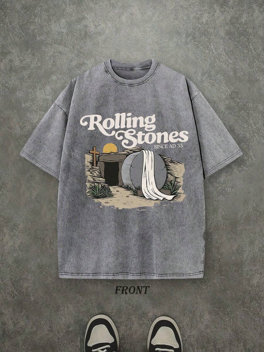 The Stone Was Rolled Away Unisex Christian Washed Shirt, Christian Scripture T-Shirt, Vintage Retro Washed Shirt Single-Sided Printed (230 Heavyweight Pure Cotton T-Shirt)  High Quality Christian T-Shirt, Christian Gifts, Men's And Women's Shirts, Comfort