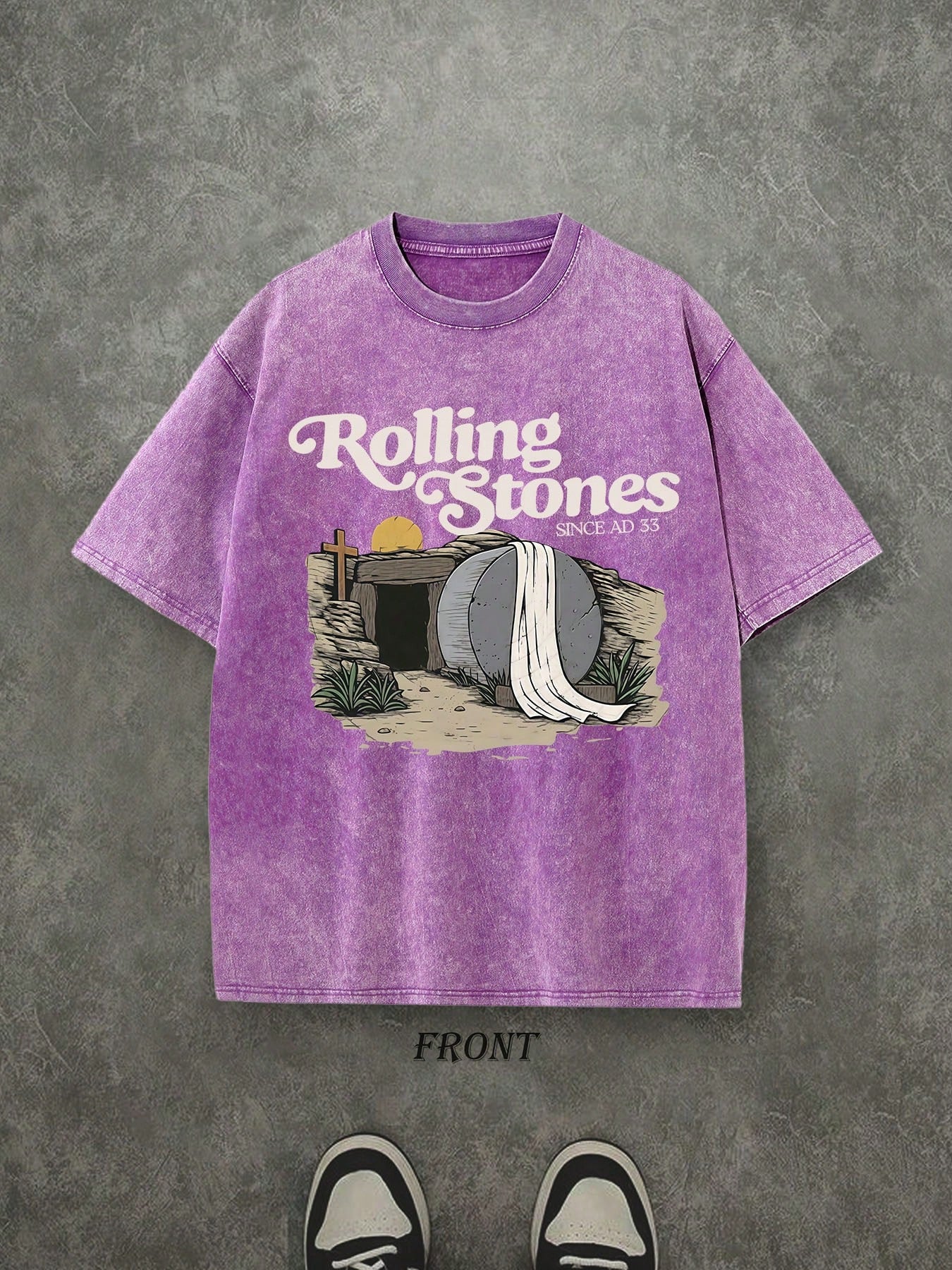 The Stone Was Rolled Away Unisex Christian Washed Shirt, Christian Scripture T-Shirt, Vintage Retro Washed Shirt Single-Sided Printed (230 Heavyweight Pure Cotton T-Shirt)  High Quality Christian T-Shirt, Christian Gifts, Men's And Women's Shirts, Comfort