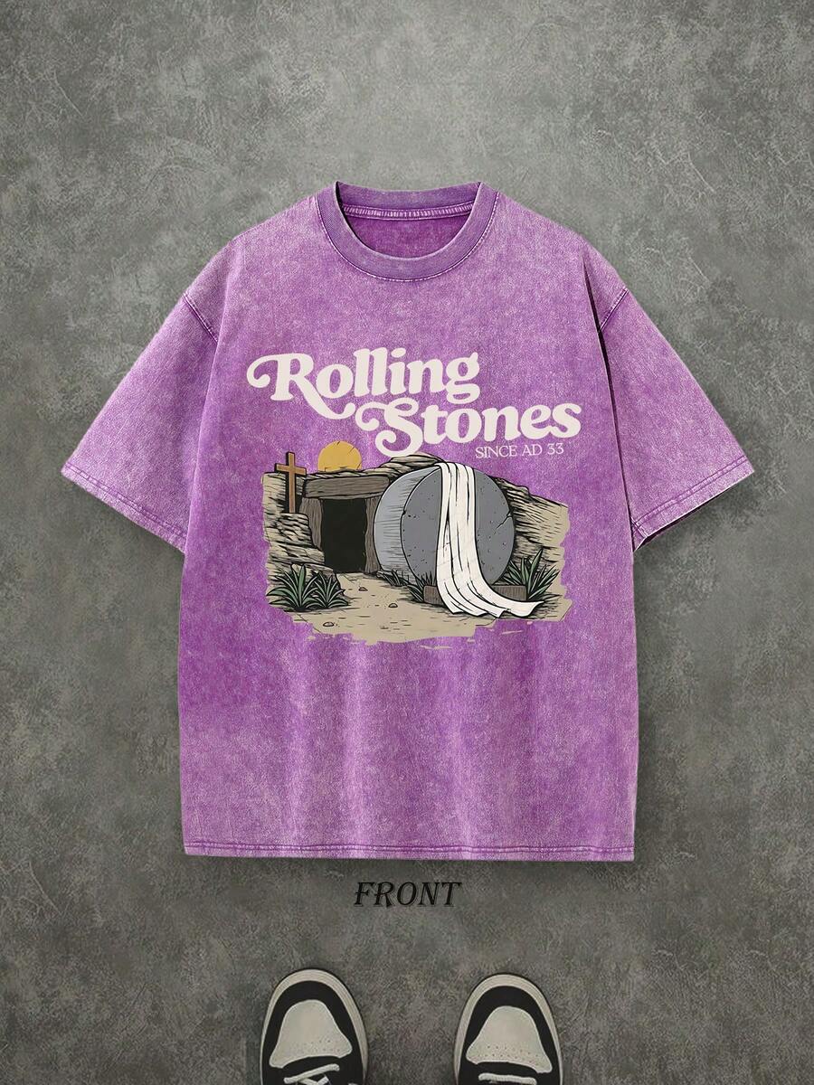 The Stone Was Rolled Away Unisex Christian Washed Shirt, Christian Scripture T-Shirt, Vintage Retro Washed Shirt Single-Sided Printed (230 Heavyweight Pure Cotton T-Shirt)  High Quality Christian T-Shirt, Christian Gifts, Men's And Women's Shirts, Comfort