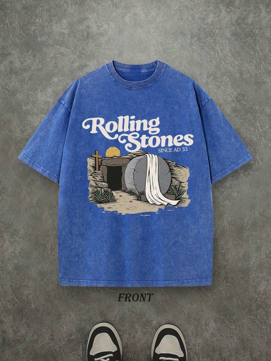 The Stone Was Rolled Away Unisex Christian Washed Shirt, Christian Scripture T-Shirt, Vintage Retro Washed Shirt Single-Sided Printed (230 Heavyweight Pure Cotton T-Shirt)  High Quality Christian T-Shirt, Christian Gifts, Men's And Women's Shirts, Comfort