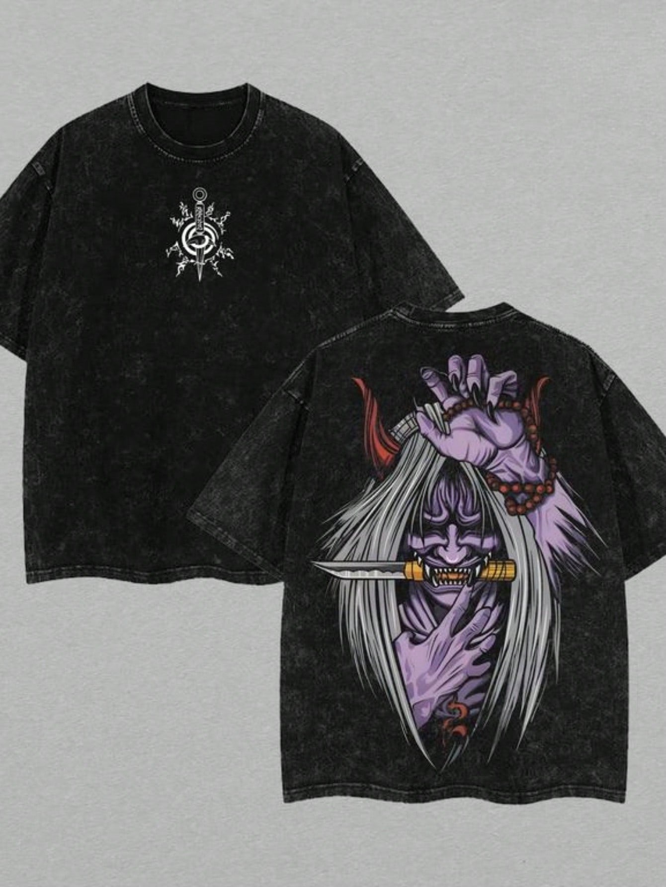 Men's Washed Cotton T-Shirt - Vortex Sealing Jutsu – Anime Double-Sided Print Retro Washed T-Shirt, Anime & Manga Washed Heavyweight Cotton T-Shirt, Gift For Anime Fans & Enthusiasts, Street  Outfits