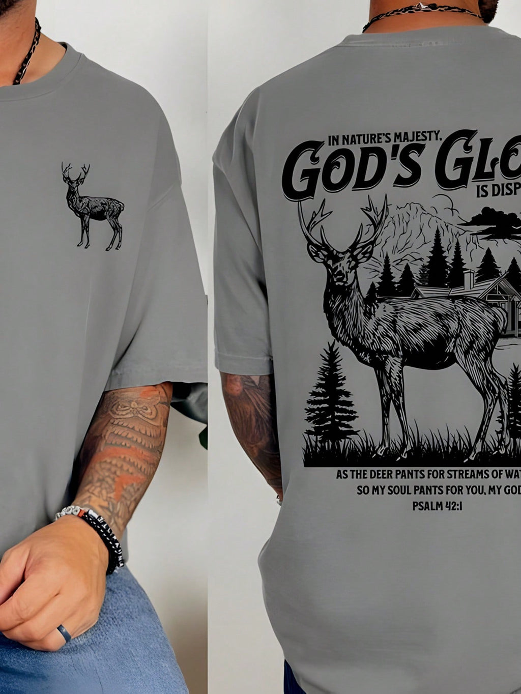 Cotton Men's T-Shirts. Men's Christian Deer Graphic T-Shirts, Religious Shirts, Worship Wear, Religious Holiday Tops, Scripture T-Shirts, Christian Deer Hunter Shirts, Casual Everyday Men's T-Shirts.1:1