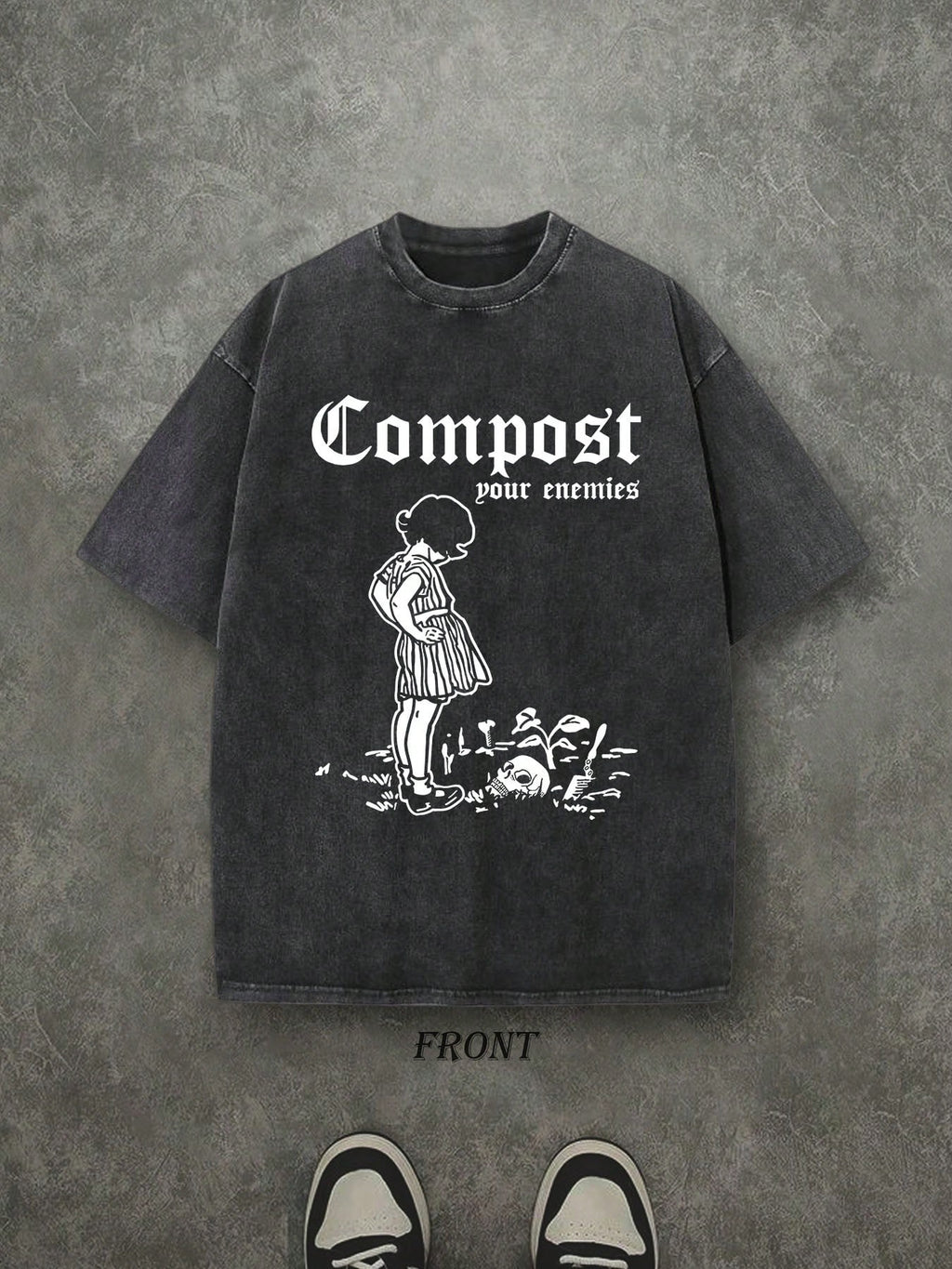 Compost Your Enemies Unisex Washed Shirt, Vintage Retro Washed Shirt Single-Sided Printed (230 Heavyweight Pure Cotton T-Shirt)  High Quality T-Shirt, Perfect Gifts, Men's And Women's Shirts, Comfortable, Fashion Shirt, Street Style Pure Cotton Fall Shirt
