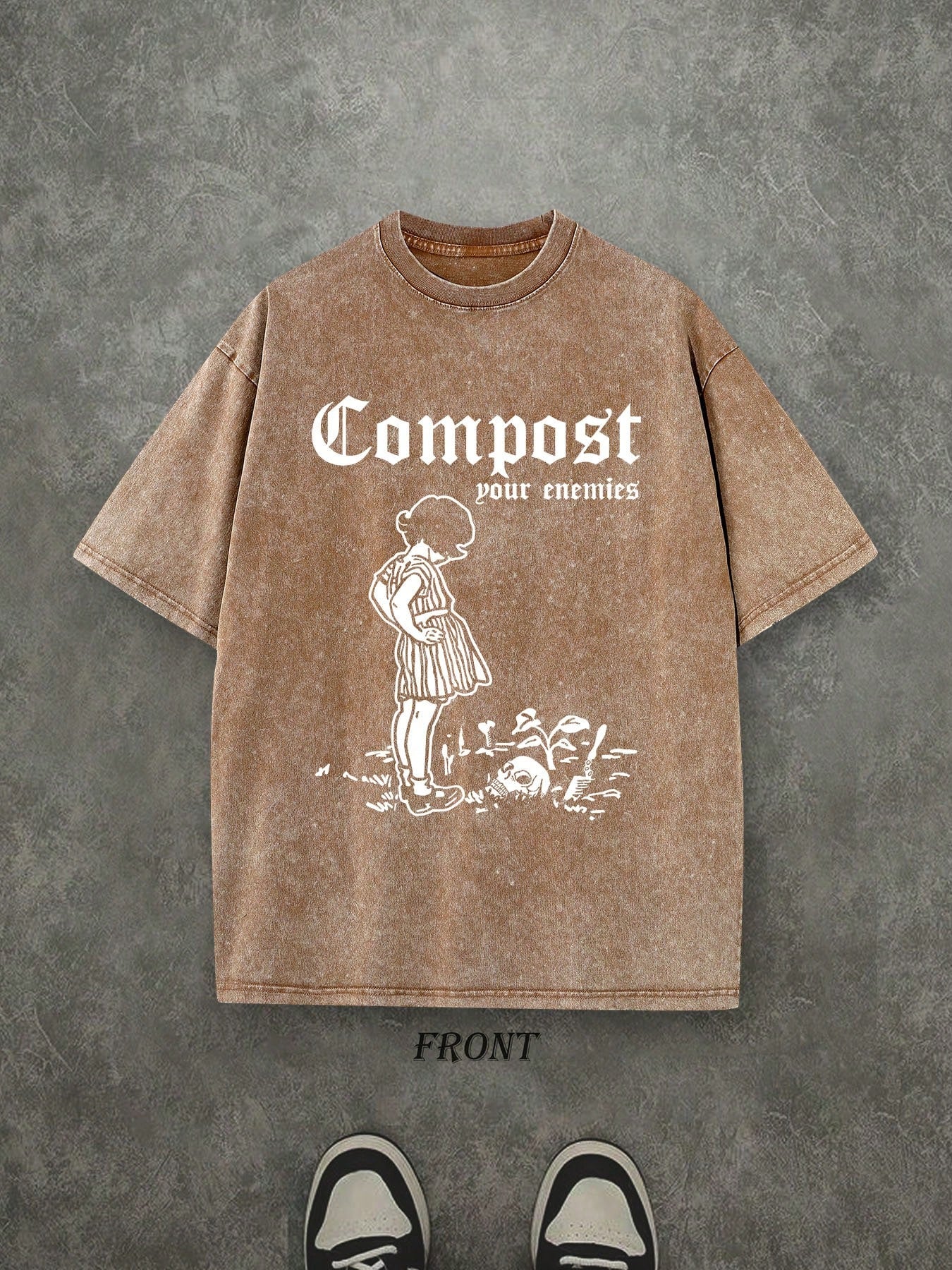 Compost Your Enemies Unisex Washed Shirt, Vintage Retro Washed Shirt Single-Sided Printed (230 Heavyweight Pure Cotton T-Shirt)  High Quality T-Shirt, Perfect Gifts, Men's And Women's Shirts, Comfortable, Fashion Shirt, Street Style Pure Cotton Fall Shirt