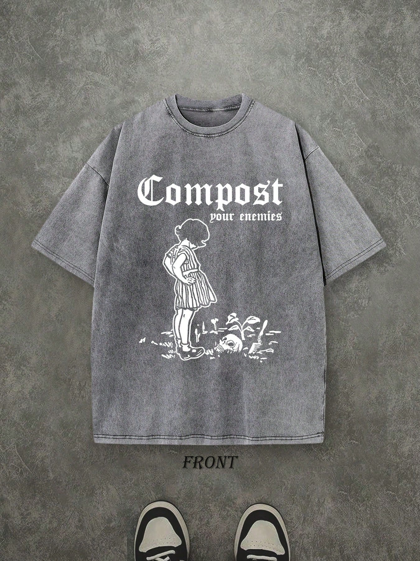 Compost Your Enemies Unisex Washed Shirt, Vintage Retro Washed Shirt Single-Sided Printed (230 Heavyweight Pure Cotton T-Shirt)  High Quality T-Shirt, Perfect Gifts, Men's And Women's Shirts, Comfortable, Fashion Shirt, Street Style Pure Cotton Fall Shirt