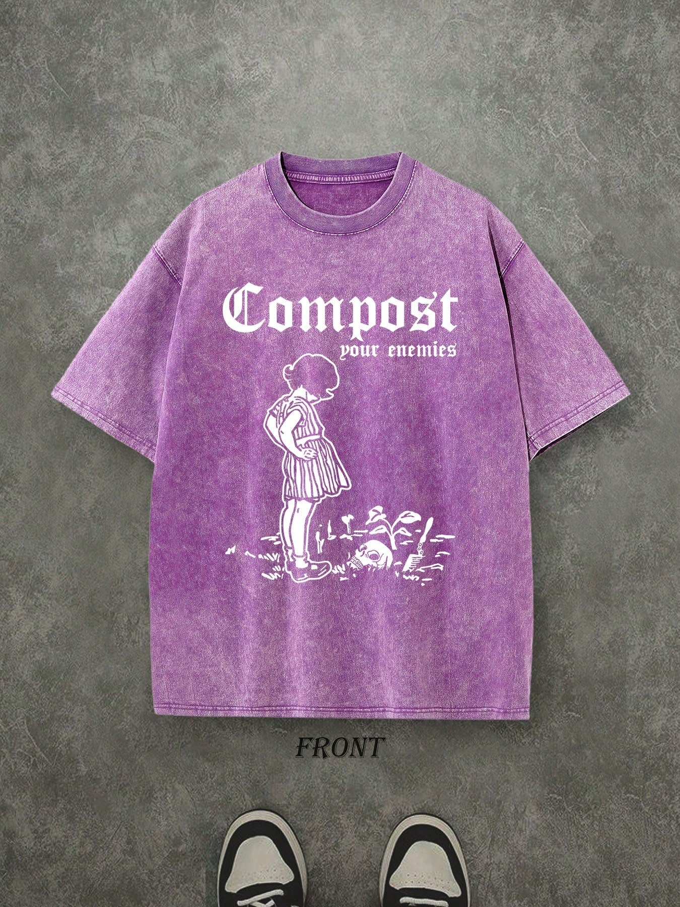 Compost Your Enemies Unisex Washed Shirt, Vintage Retro Washed Shirt Single-Sided Printed (230 Heavyweight Pure Cotton T-Shirt)  High Quality T-Shirt, Perfect Gifts, Men's And Women's Shirts, Comfortable, Fashion Shirt, Street Style Pure Cotton Fall Shirt