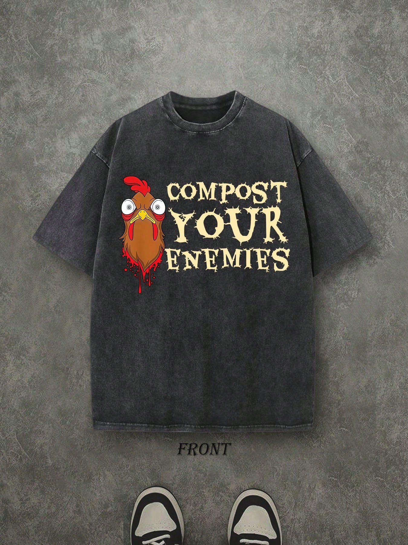 Compost Your Enemies Unisex Washed Shirt, Funny Chicken T-Shirt, Vintage Retro Washed Shirt Single-Sided Printed (230 Heavyweight Pure Cotton T-Shirt)  High Quality T-Shirt, Perfect Gifts, Men's And Women's Shirts, Comfortable, Fashion Shirt, Street Style