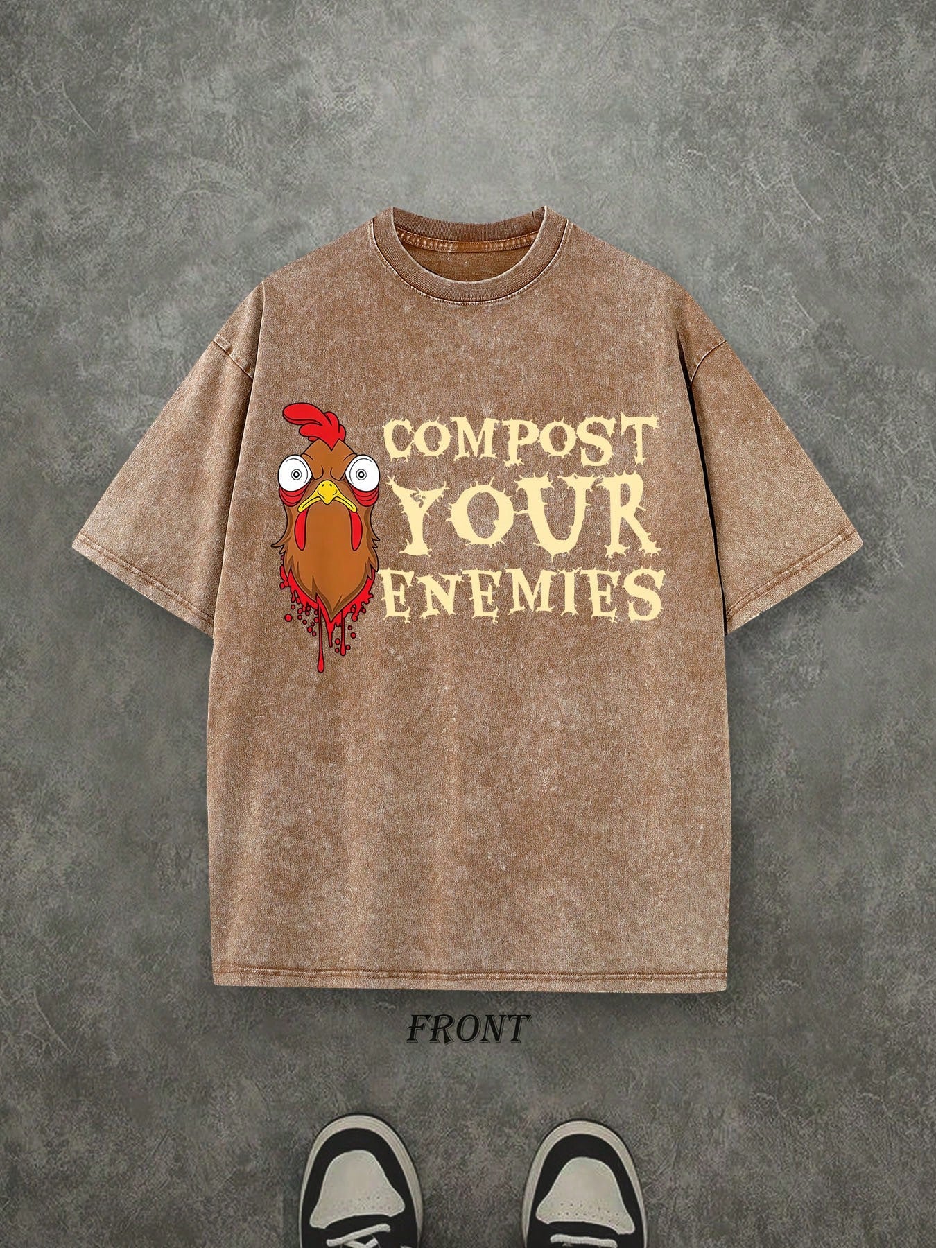 Compost Your Enemies Unisex Washed Shirt, Funny Chicken T-Shirt, Vintage Retro Washed Shirt Single-Sided Printed (230 Heavyweight Pure Cotton T-Shirt)  High Quality T-Shirt, Perfect Gifts, Men's And Women's Shirts, Comfortable, Fashion Shirt, Street Style
