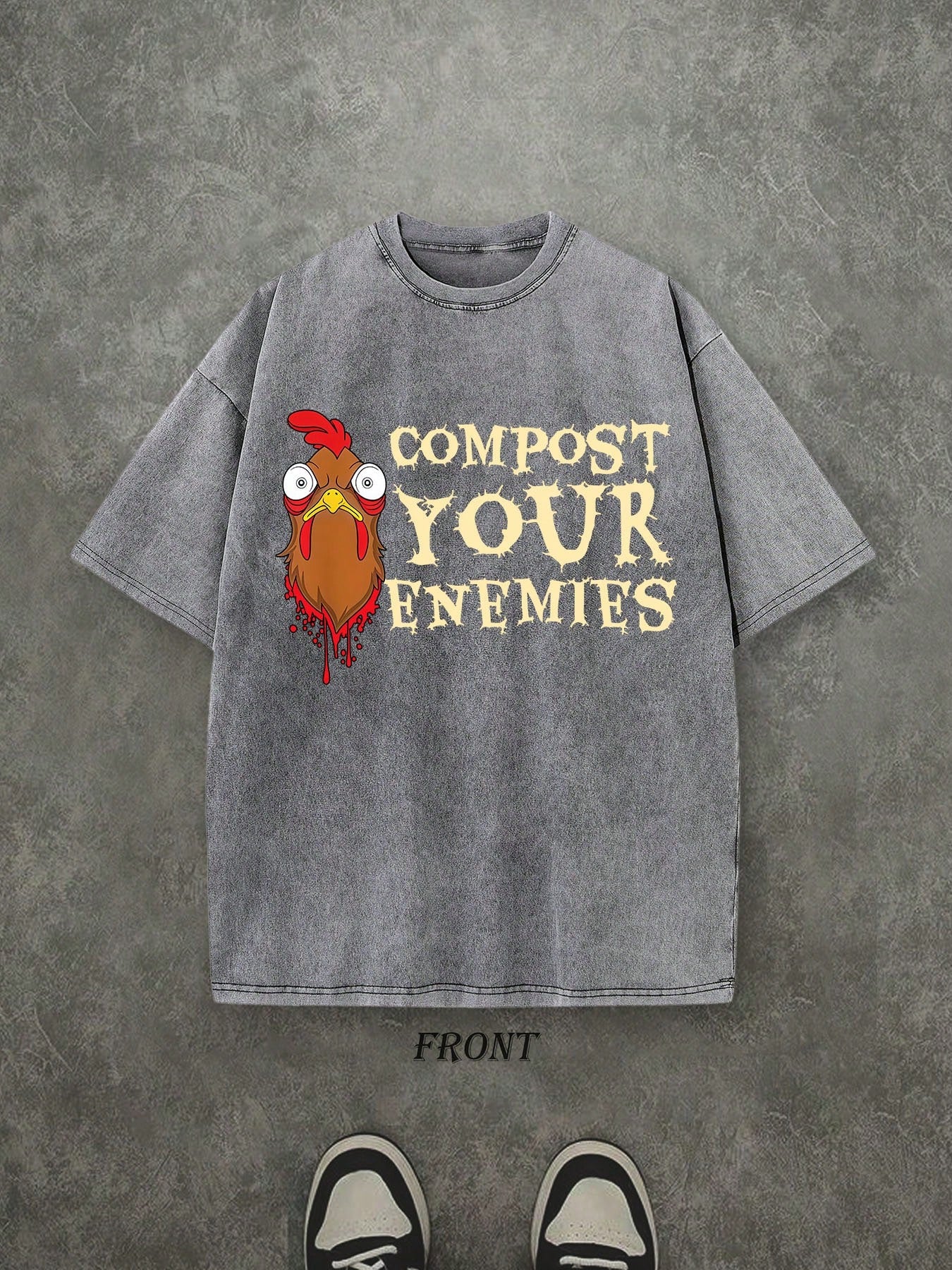Compost Your Enemies Unisex Washed Shirt, Funny Chicken T-Shirt, Vintage Retro Washed Shirt Single-Sided Printed (230 Heavyweight Pure Cotton T-Shirt)  High Quality T-Shirt, Perfect Gifts, Men's And Women's Shirts, Comfortable, Fashion Shirt, Street Style