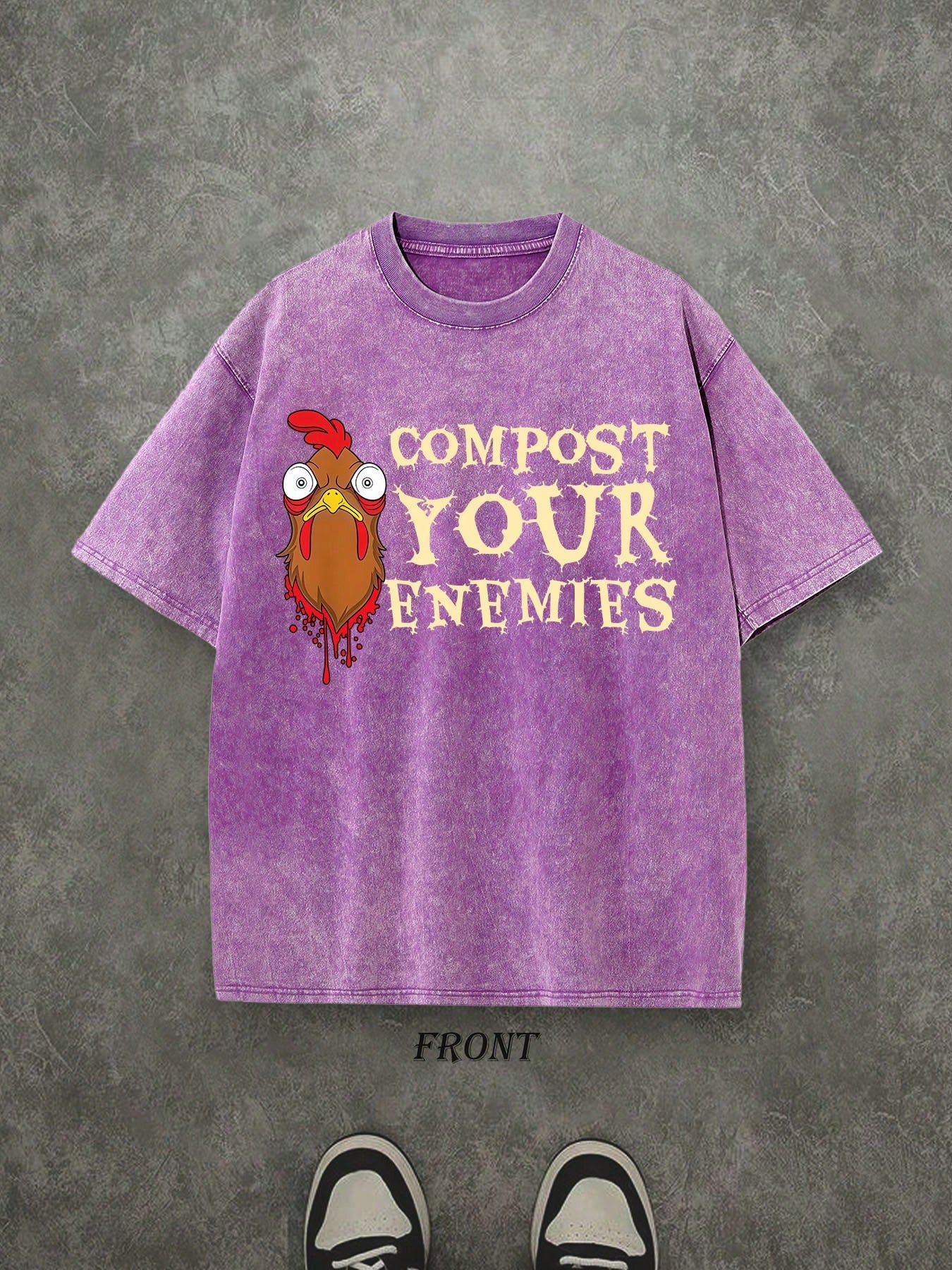 Compost Your Enemies Unisex Washed Shirt, Funny Chicken T-Shirt, Vintage Retro Washed Shirt Single-Sided Printed (230 Heavyweight Pure Cotton T-Shirt)  High Quality T-Shirt, Perfect Gifts, Men's And Women's Shirts, Comfortable, Fashion Shirt, Street Style