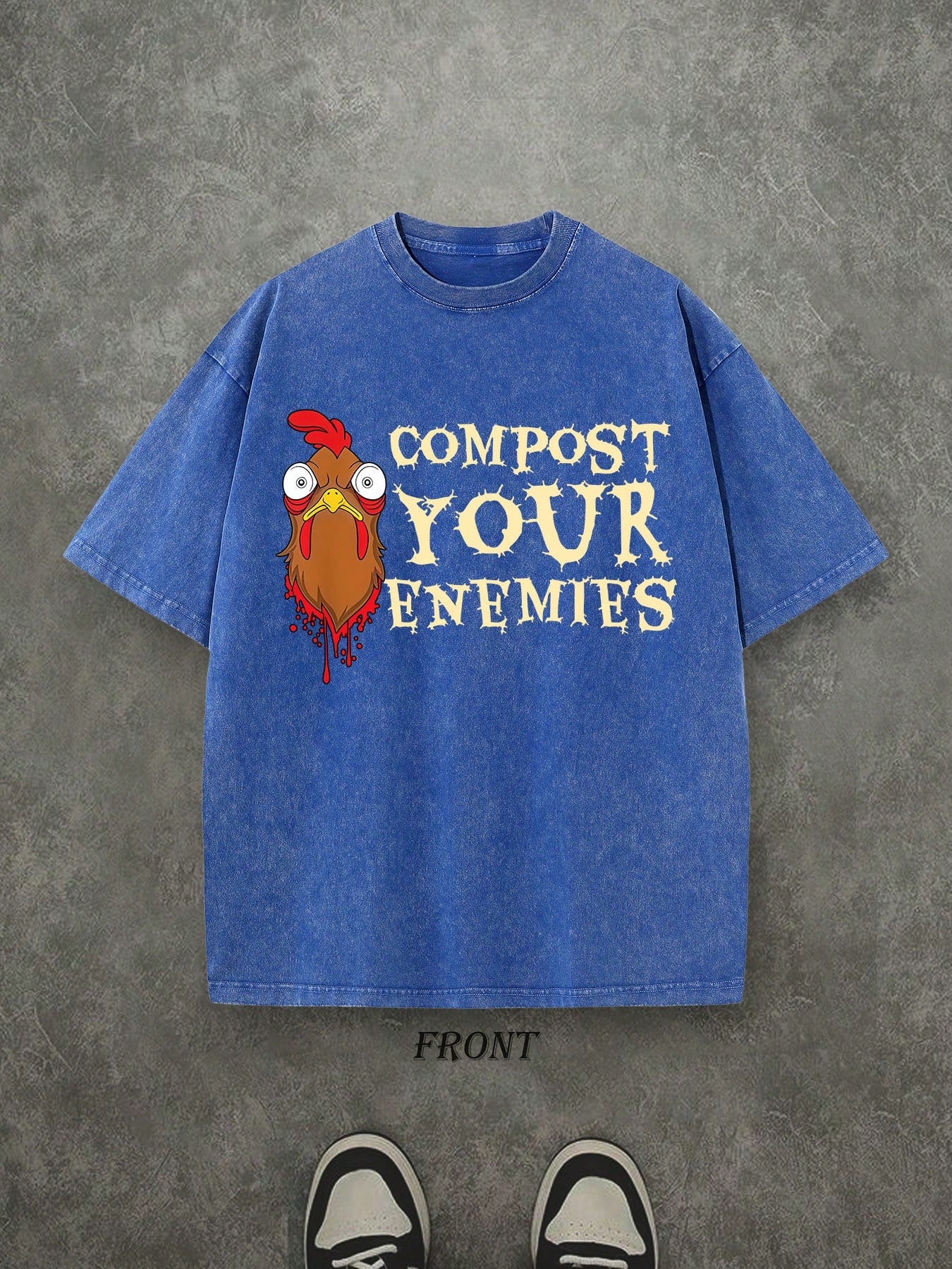 Compost Your Enemies Unisex Washed Shirt, Funny Chicken T-Shirt, Vintage Retro Washed Shirt Single-Sided Printed (230 Heavyweight Pure Cotton T-Shirt)  High Quality T-Shirt, Perfect Gifts, Men's And Women's Shirts, Comfortable, Fashion Shirt, Street Style
