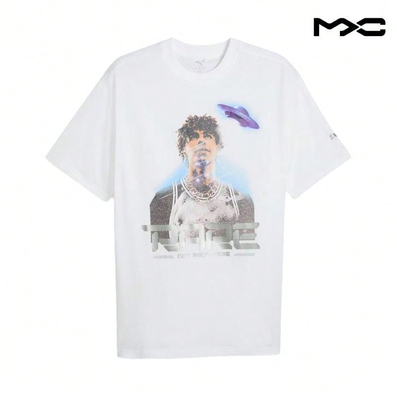 Melorare Loose Basketball Print Short Sleeve T-Shirt White Tops Men1:1
