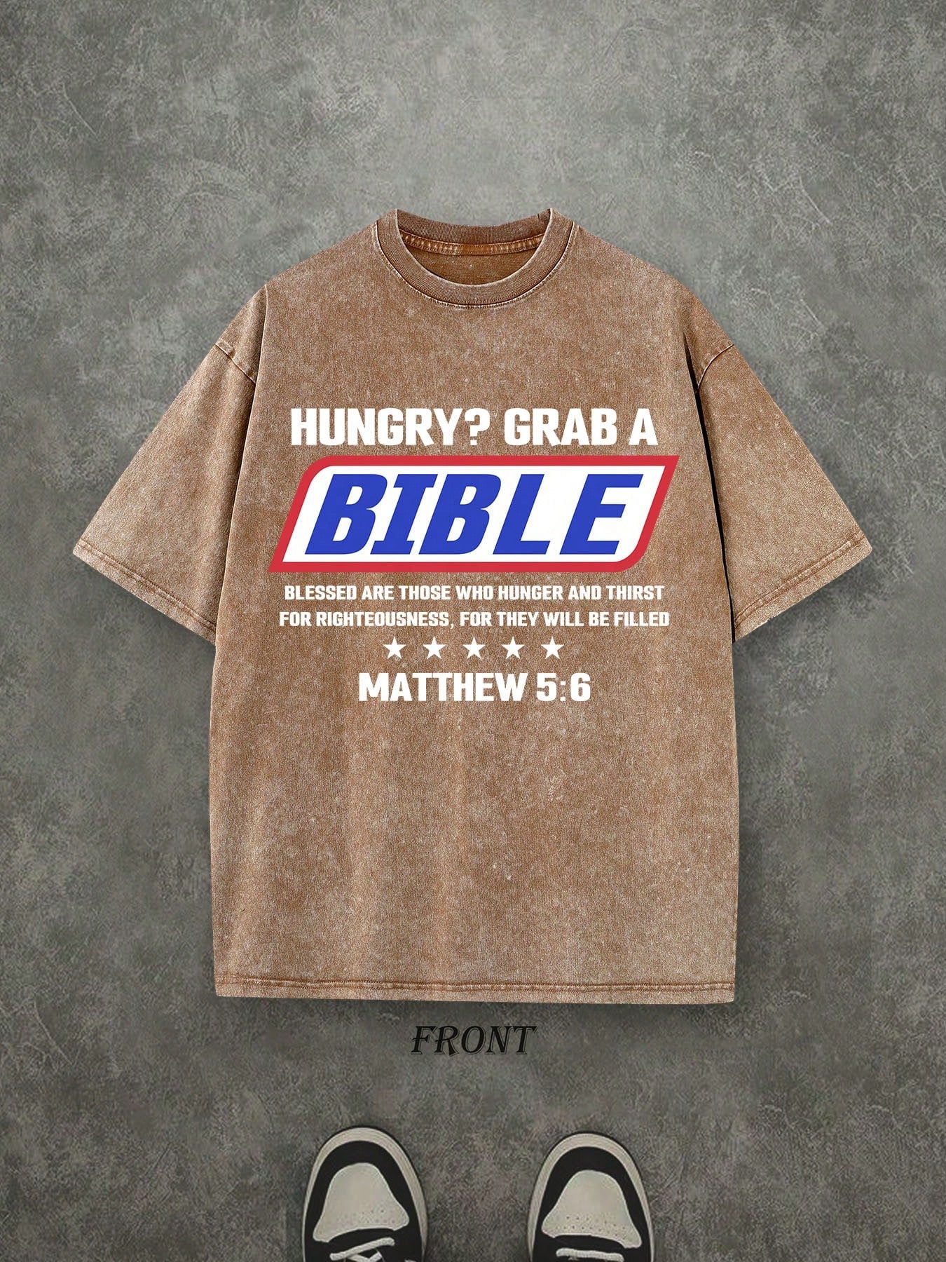 HUNGRY? GRAB A Unisex Washed Christian Shirt, Christian Scripture T-Shirt, Vintage Retro Washed Shirt Single-Sided Printed (230 Heavyweight Pure Cotton T-Shirt)  High Quality Christian T-Shirt, Christian Gifts, Men's And Women's Shirts, Comfortable, Fashi