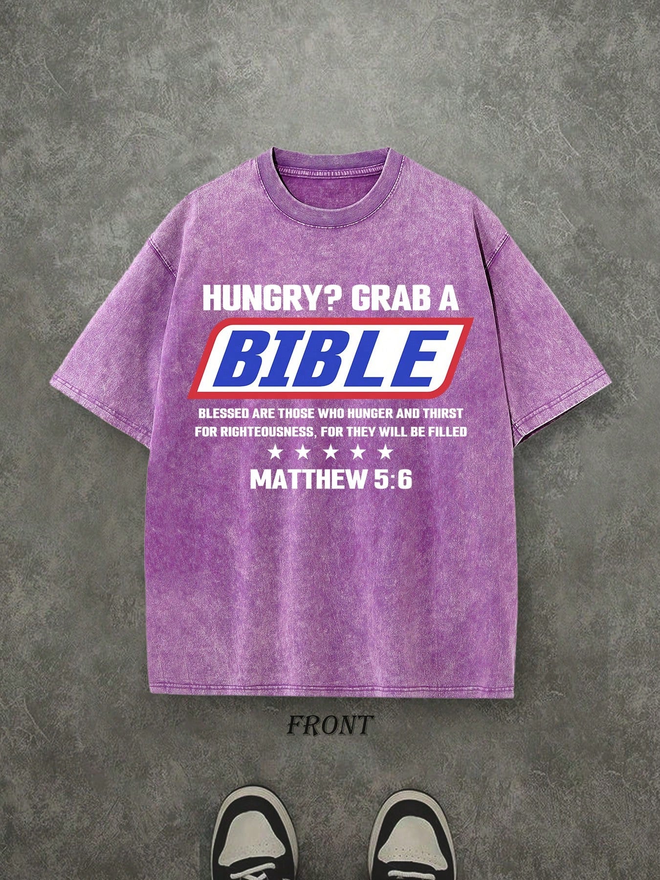HUNGRY? GRAB A Unisex Washed Christian Shirt, Christian Scripture T-Shirt, Vintage Retro Washed Shirt Single-Sided Printed (230 Heavyweight Pure Cotton T-Shirt)  High Quality Christian T-Shirt, Christian Gifts, Men's And Women's Shirts, Comfortable, Fashi