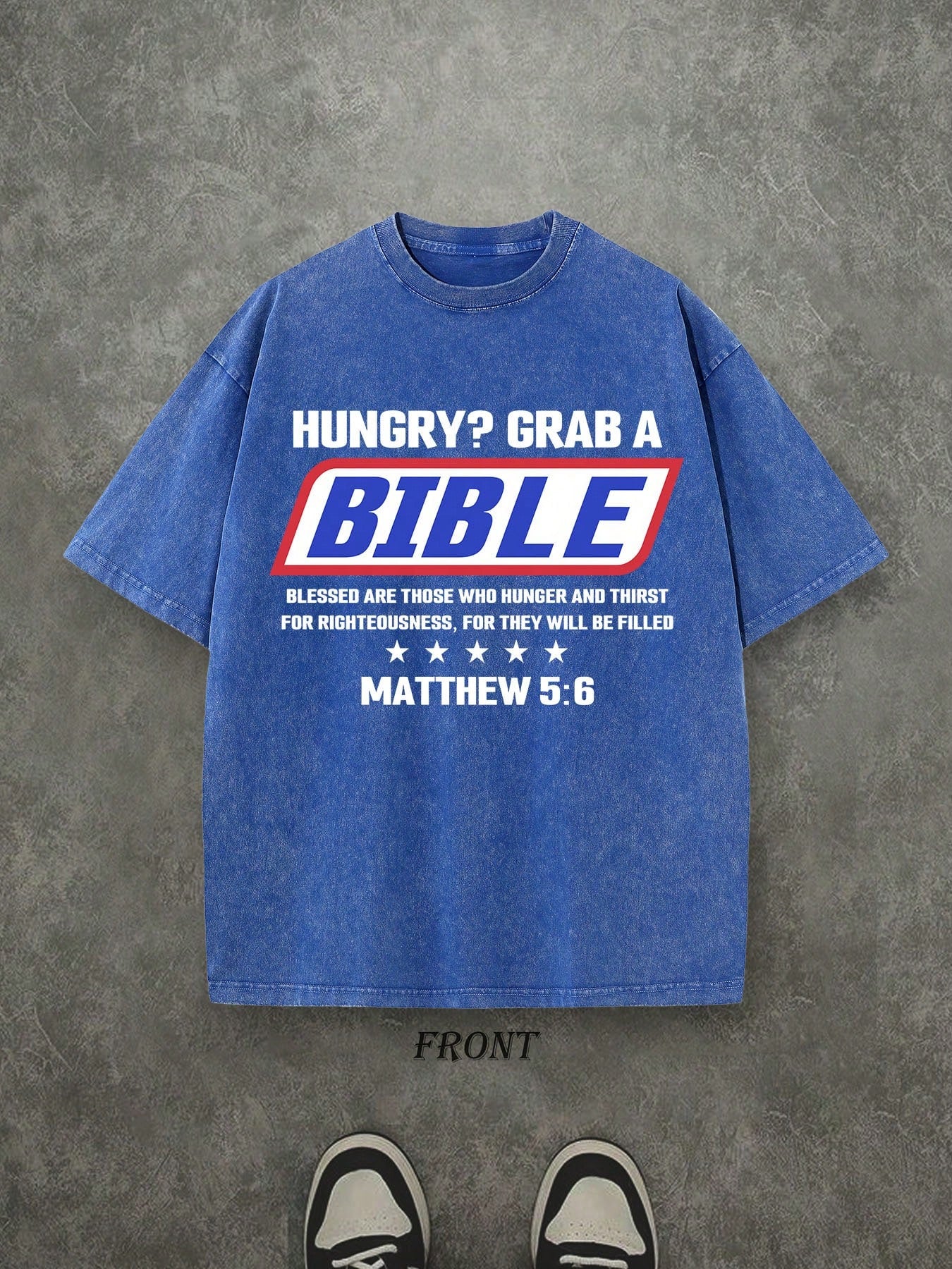 HUNGRY? GRAB A Unisex Washed Christian Shirt, Christian Scripture T-Shirt, Vintage Retro Washed Shirt Single-Sided Printed (230 Heavyweight Pure Cotton T-Shirt)  High Quality Christian T-Shirt, Christian Gifts, Men's And Women's Shirts, Comfortable, Fashi