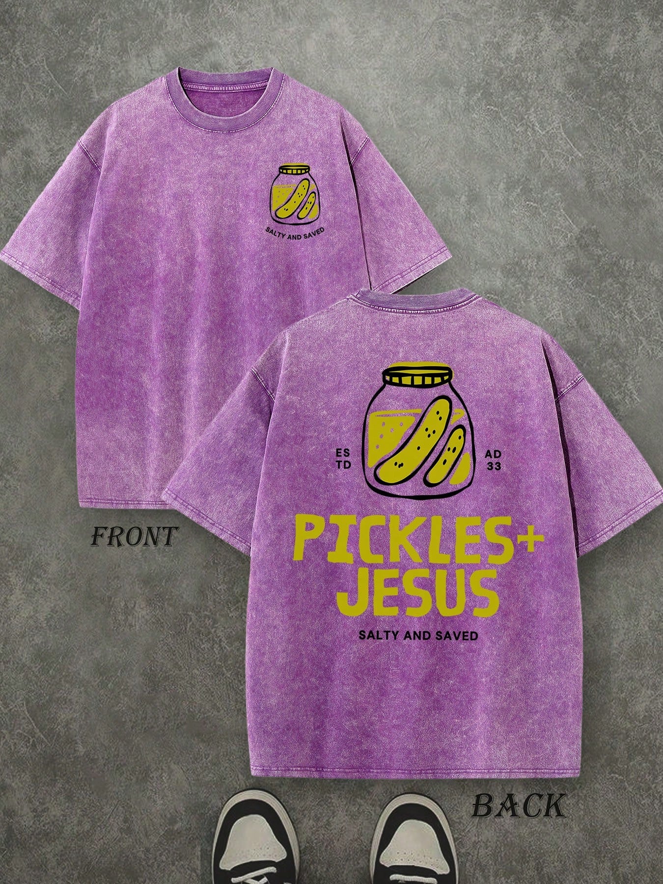 Pickles And Jesus Unisex Washed Christian Shirt, Christian Scripture T-Shirt, Vintage Retro Washed Shirt Double Sided Printed (230 Heavyweight Pure Cotton T-Shirt)  High Quality Christian T-Shirt, Christian Gifts, Men's And Women's Shirts, Comfortable, Fa