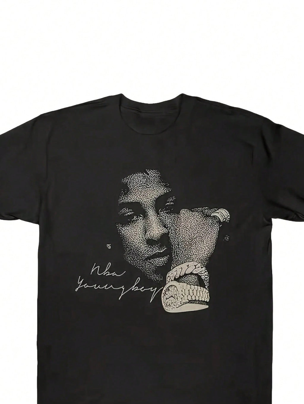 YoungBoy Never Broke Again Graphic T-Shirt Heavyweight Cotton Black With YoungBoy Face & Autograph Print O-Neck Casual Tops.JPGNBA T Shirt