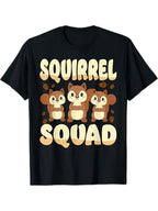 1pc Squirrel Squad Graphic T-Shirt, 100% Cotton Crew Neck Tee, All-Season Knit Fabric With Slight Stretch, Regular Fit Printed Top For Men - Black