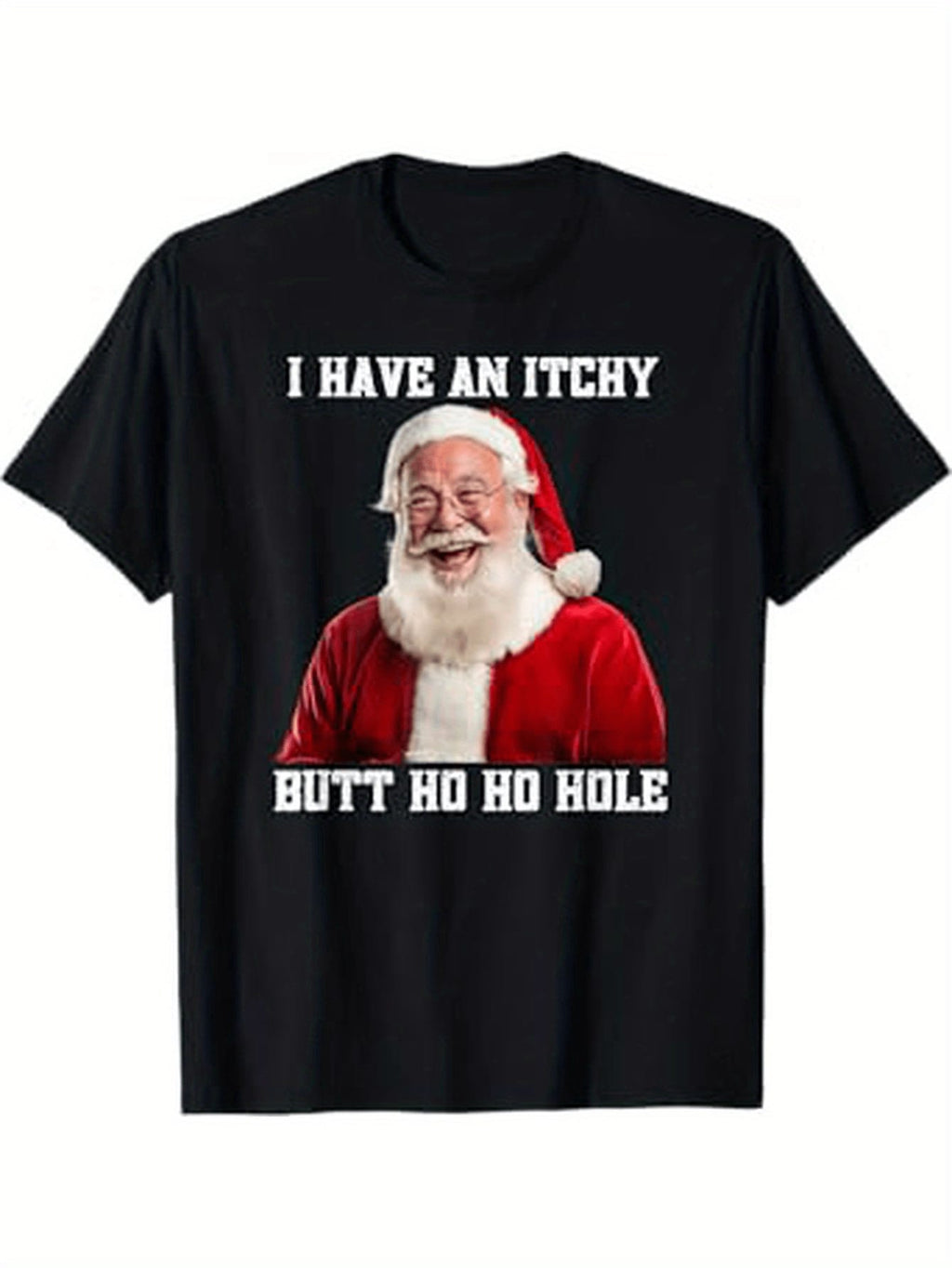 Adult Santa Claus Joke T-Shirt, Mature Cotton Blend Crew Neck Tee, Regular Fit, With Slight Stretch, For Men, All-Season Knit Fabric, Christmas Themed Humor Shirt, Sizes S-XXXL