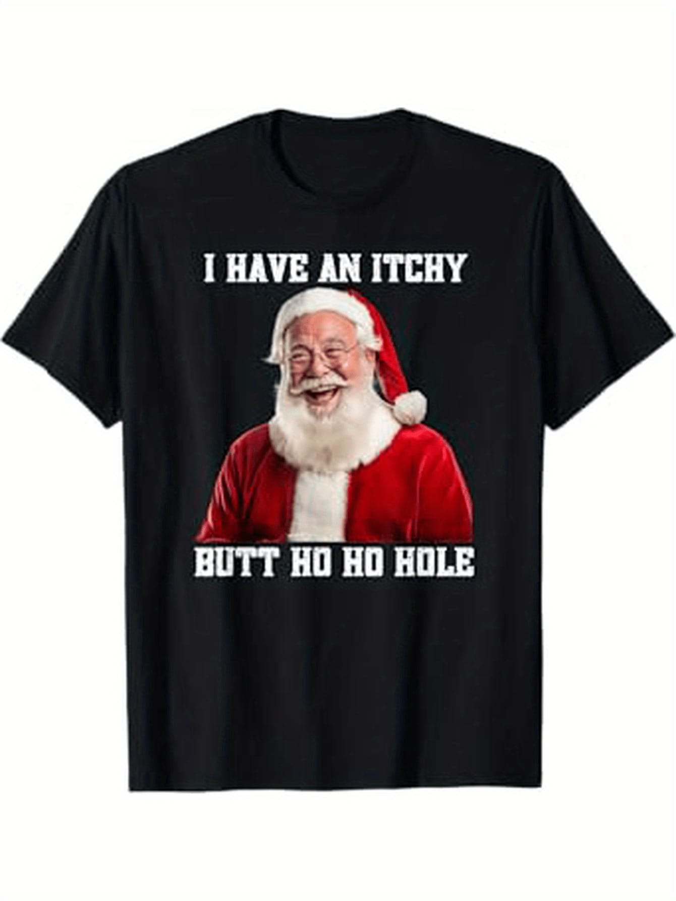 Adult Santa Claus Joke T-Shirt, Mature Cotton Blend Crew Neck Tee, Regular Fit, With Slight Stretch, For Men, All-Season Knit Fabric, Christmas Themed Humor Shirt, Sizes S-XXXL