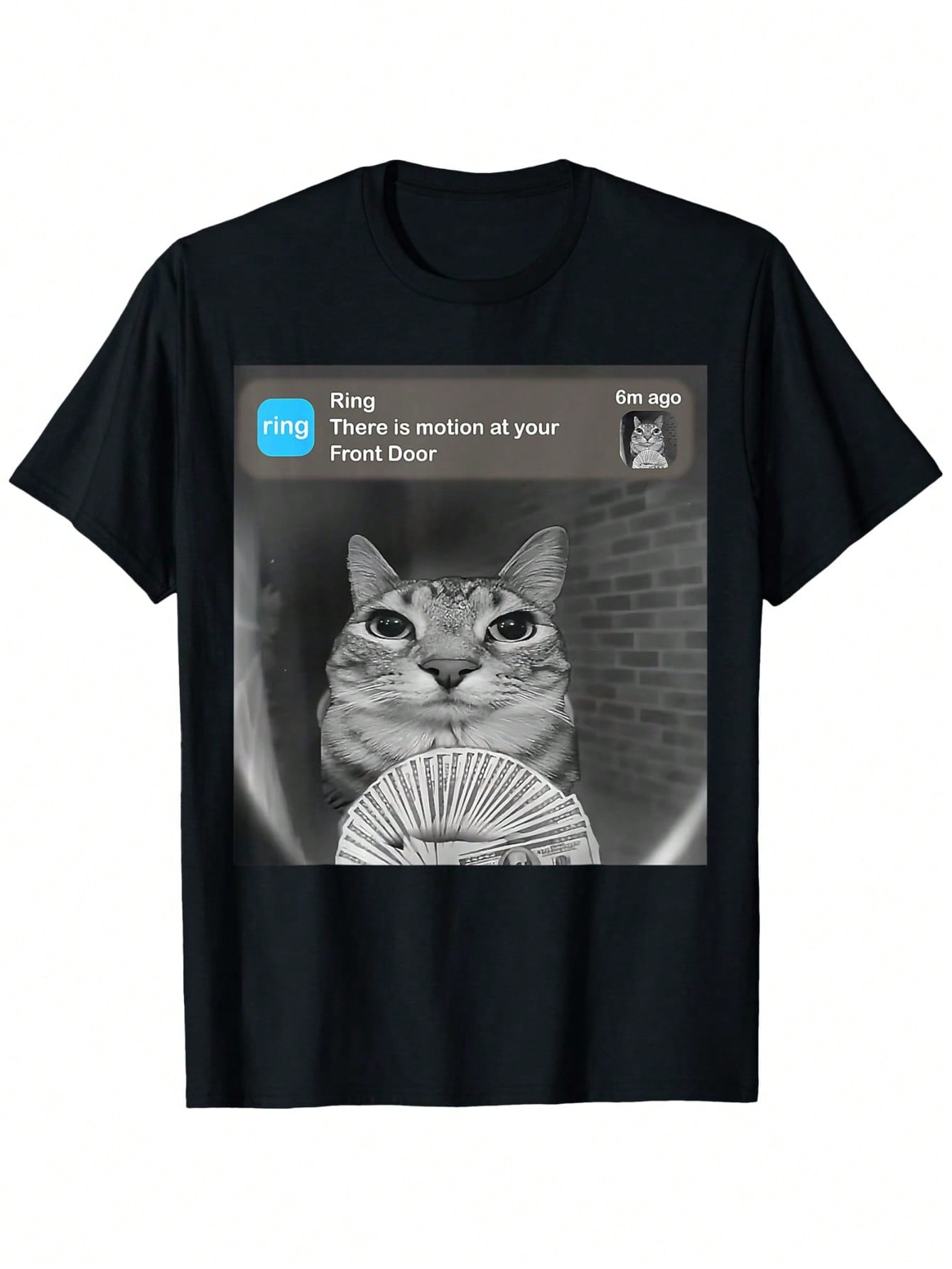 There Is Motion At Your Front Door Funny Silly Cat Meme T-Shirt, Unisex Cotton Casual Round Neck Outdoor Short Sleeve T-Shirt With Slight Stretch, Slightly Elastic, 100%Cotton, S-XXXL
