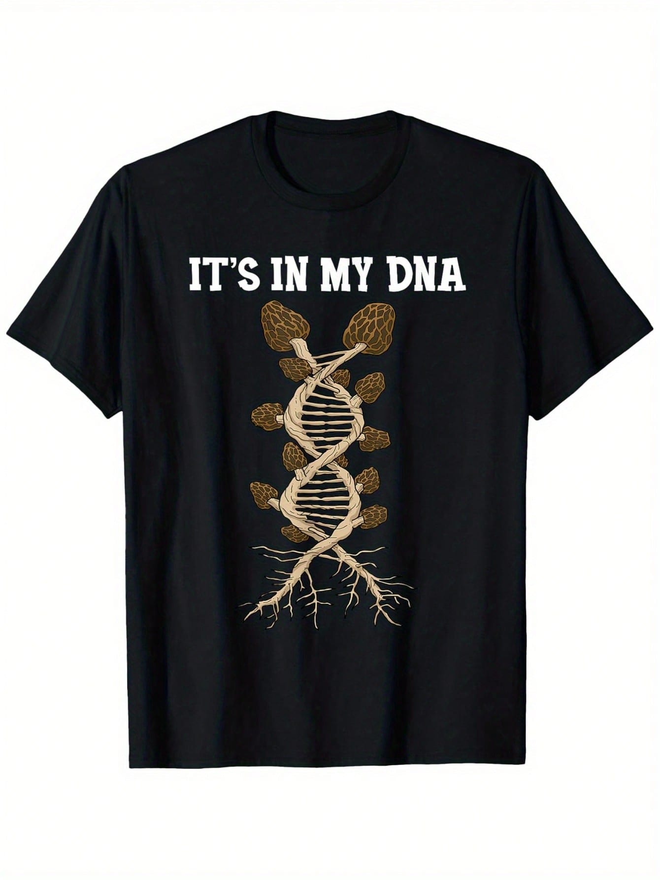Unisex Morel Mushroom Graphic T-Shirt - 100% Cotton Streetwear Casual Tee With DNA & Nature Design, Slight Stretch, All-Season Comfort, Sizes S-XXXL, Mushroom Clothes