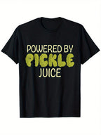Powered By Pickle's Juice Graphic T-Shirt - Unisex 100% Cotton Streetwear Tee With Slight Stretch, Regular Fit Casual Short Sleeve Shirt For Men & Women, All-Season Comfort, Machine Washable, Sizes S-XXXL, Comfortable Clothing Streetwear Style Breathable