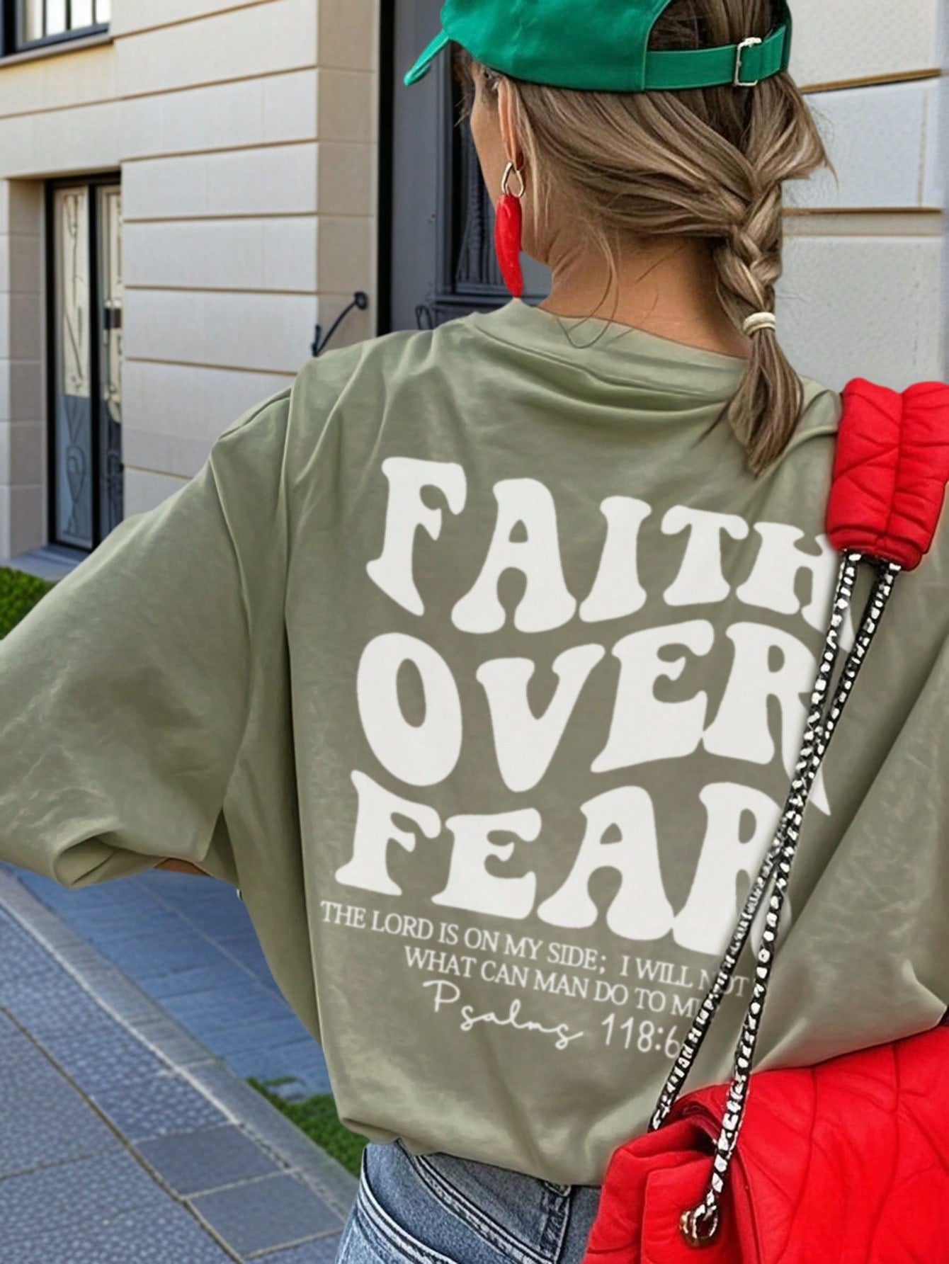 Ladies' Spring And Summer New Style Faith Over Fear Letter Print Daily Casual Round Neck Short Sleeved T-Shirt, Fashionable Vacation Style, Your Daily Necessity. Vacation Outfits Women Graphic Tees Women White Top