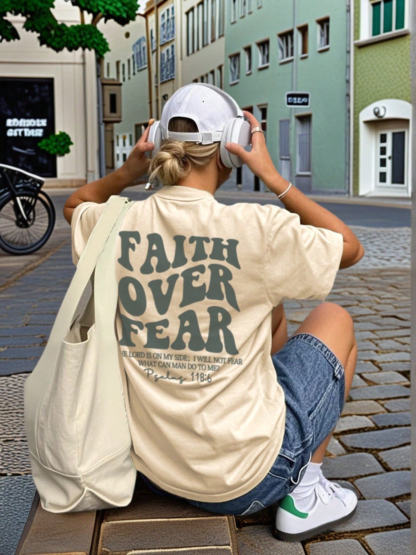 Ladies' Spring And Summer New Style Faith Over Fear Letter Print Daily Casual Round Neck Short Sleeved T-Shirt, Fashionable Vacation Style, Your Daily Necessity. Vacation Outfits Women Graphic Tees Women White Top