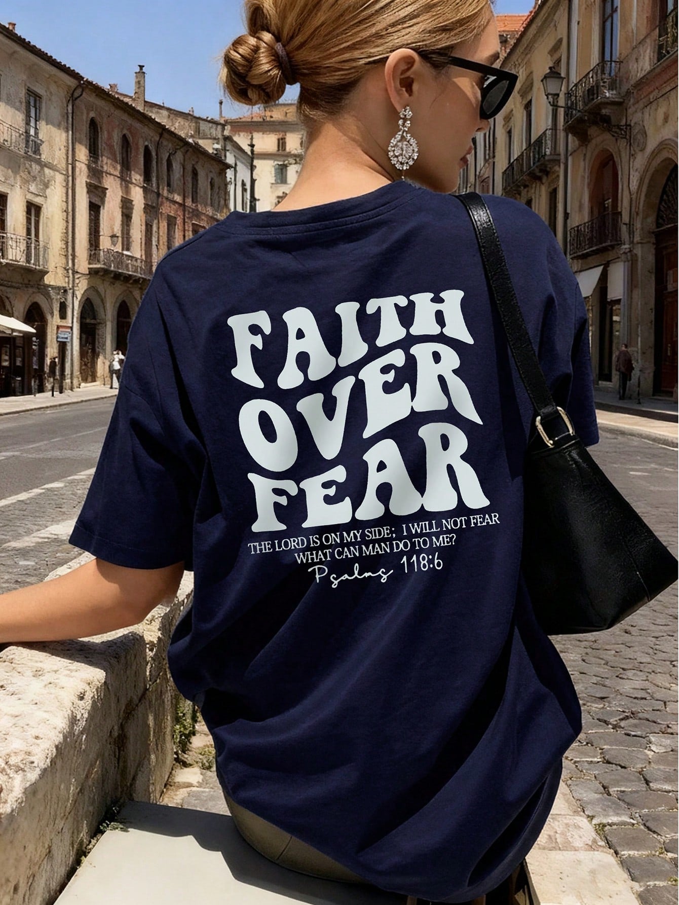 Ladies' Spring And Summer New Style Faith Over Fear Letter Print Daily Casual Round Neck Short Sleeved T-Shirt, Fashionable Vacation Style, Your Daily Necessity. Vacation Outfits Women Graphic Tees Women White Top