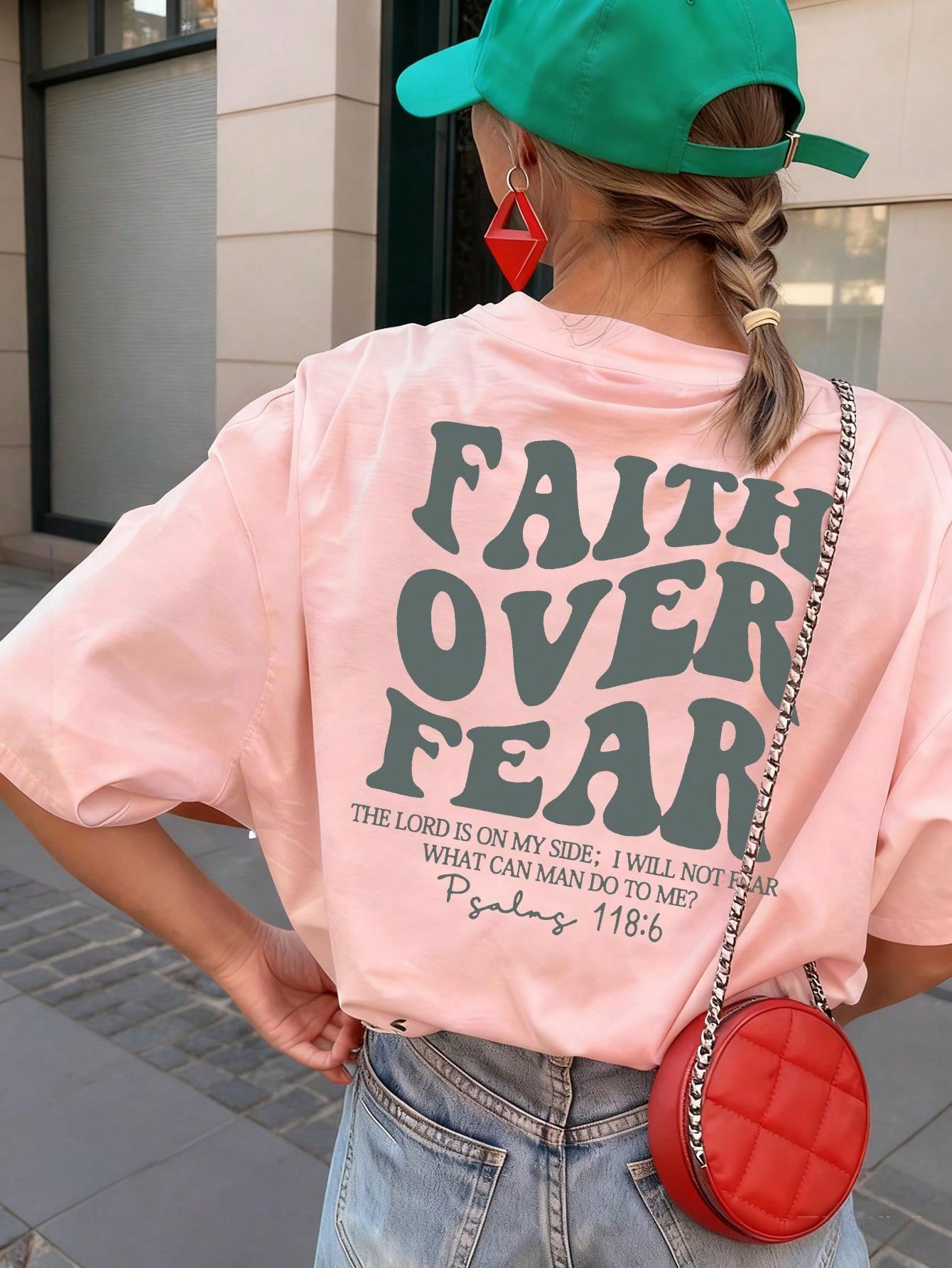 Ladies' Spring And Summer New Style Faith Over Fear Letter Print Daily Casual Round Neck Short Sleeved T-Shirt, Fashionable Vacation Style, Your Daily Necessity. Vacation Outfits Women Graphic Tees Women White Top