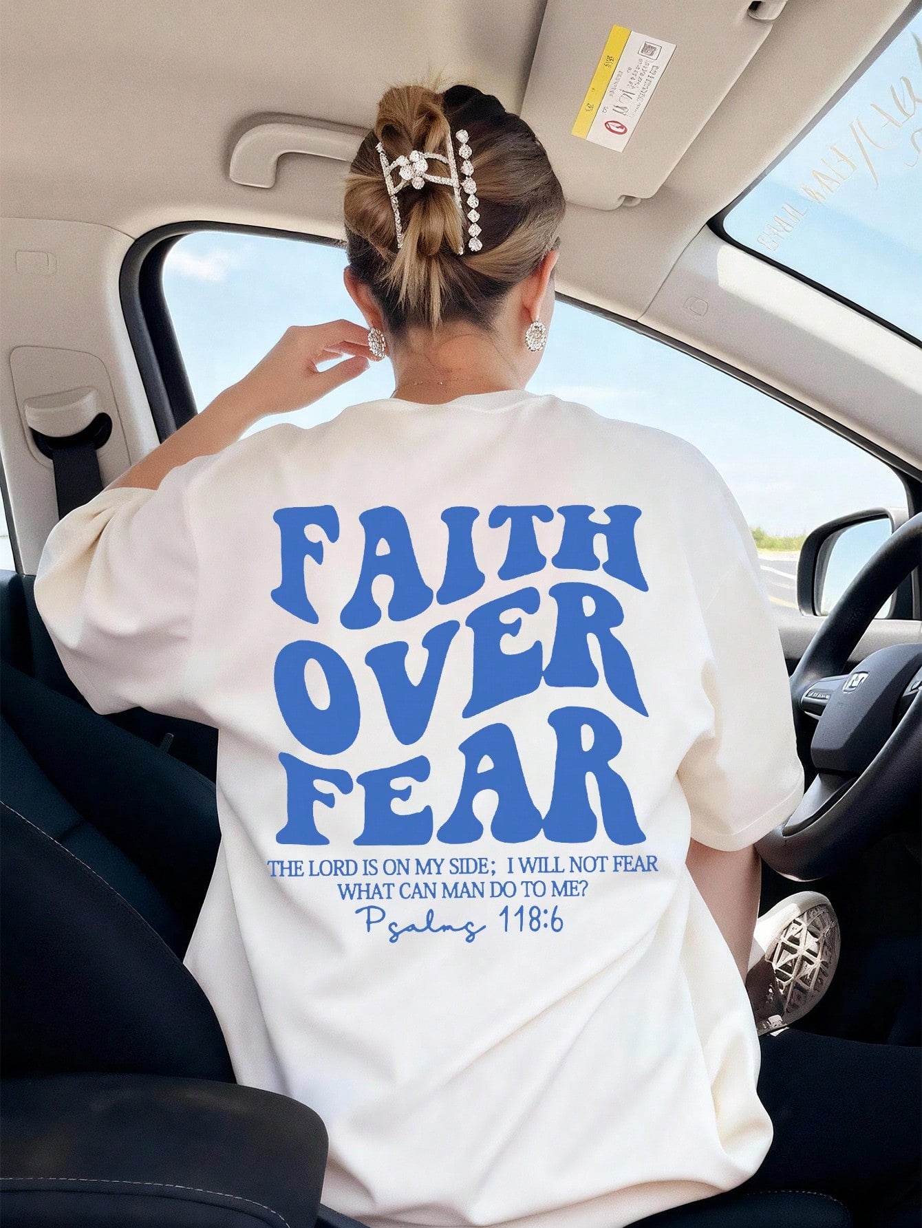 Ladies' Spring And Summer New Style Faith Over Fear Letter Print Daily Casual Round Neck Short Sleeved T-Shirt, Fashionable Vacation Style, Your Daily Necessity. Vacation Outfits Women Graphic Tees Women White Top