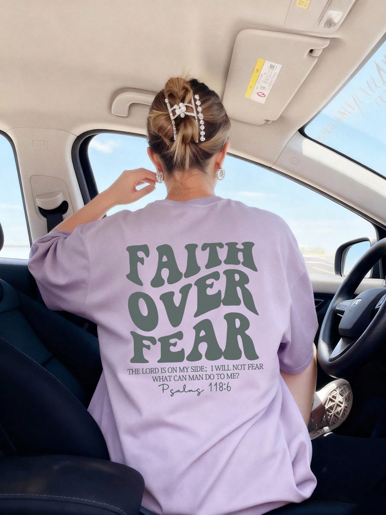 Ladies' Spring And Summer New Style Faith Over Fear Letter Print Daily Casual Round Neck Short Sleeved T-Shirt, Fashionable Vacation Style, Your Daily Necessity. Vacation Outfits Women Graphic Tees Women White Top