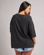 Billabong You Are Invited Oversized Tee Women Crew Neck Graphic Off Black1:1