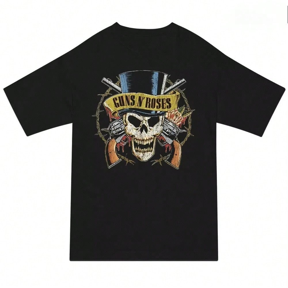 2026Guns N Roses Top Hat T-Shirt Men's And Women's Short Sleeve Luxury Brand T-Shirt Summer Y2k Tops Vintage Hip Hop Streetwear1:1