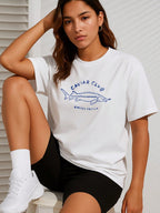 Women's Caviar Club T-Shirt - Caviar Print Short Sleeve Crew Neck Top| Machine Washable Casual And Formal Dual-Use Shirt| All-Season Comfort Regular Fit T-Shirt, Suitable For Parties And Everyday Wear| Affordable Luxury Caviar Brand Logo1:1