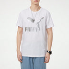 Puma Sports Logo Print Short Sleeve T-Shirt White Tops Men1:1