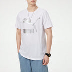 Puma Sports Logo Print Short Sleeve T-Shirt White Tops Men1:1