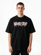 "NEVER STOP" Graffiti Letter Print Short-Sleeve T-Shirt – Heavyweight Pure Cotton, Oversized, American Retro Hip-Hop Streetwear Style