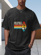 Men's Retro Washed Printed Soft Breathable Cotton Round Neck Short Sleeve Shirt Sports Casual Top Beach Style Non-See-Through Design Comfortable Fit Vibrant Fashion Durable Material Essential for Sports Enthusiasts, Casual Wear, Summer Outfit