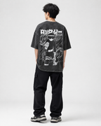 Heavyweight Unisex Vintage-Wash Loose-Fit T-Shirt with "Naruto" Rock Lee Anime Graphic
