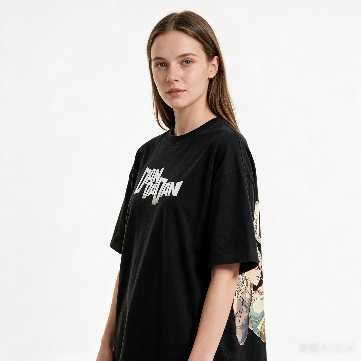 Pure Cotton Reversible *Dandadan* Anime Short-Sleeve T-Shirt – Oversized, Loose-Fit Women's Streetwear Top