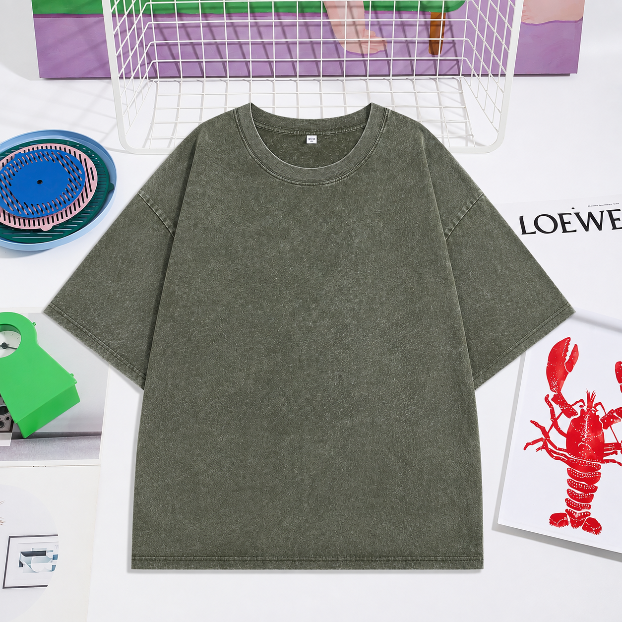 Premium Heavyweight Vintage-Washed Green T-Shirt | Loose-Fit Street-Style Short-Sleeve Tee for Versatile Wear