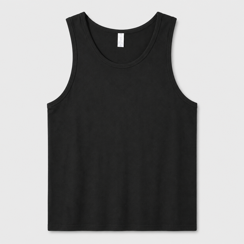 Men's 100% Cotton Black Crew-Neck Tank Top – Casual Sleeveless Sports T-Shirt (Basic Style)