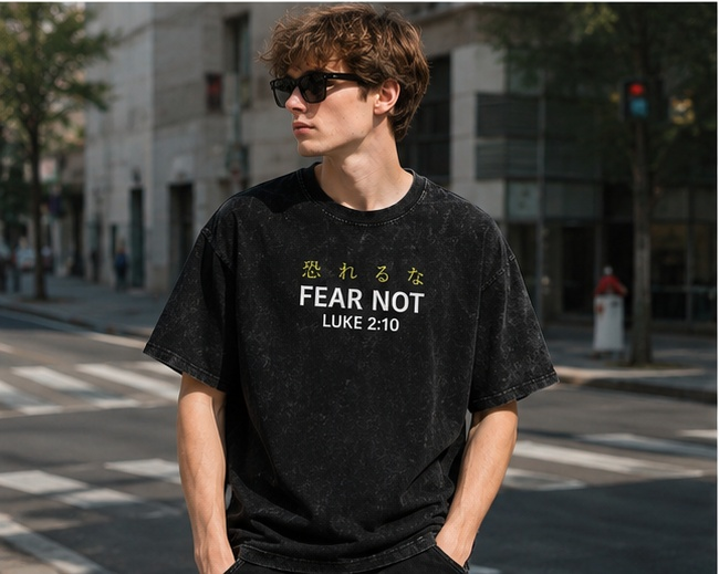Vintage-Wash Short-Sleeve T-Shirt | FEAR NOT "Angel Prayer" – Double-Sided Religious Scripture Print – Unisex Oversized Fit