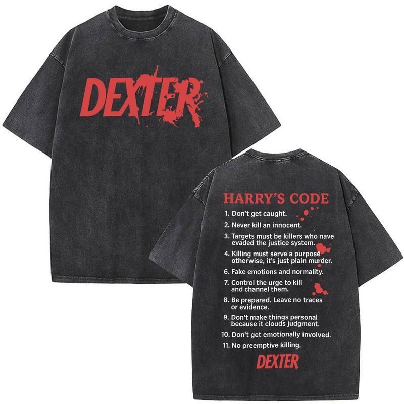 Dexter Morgan Harry's Code Vintage Washed T-shirts Men's Women Clothing Casual Oversized T Shirts Fashion Gothic Cotton T-shirt Menswear Top