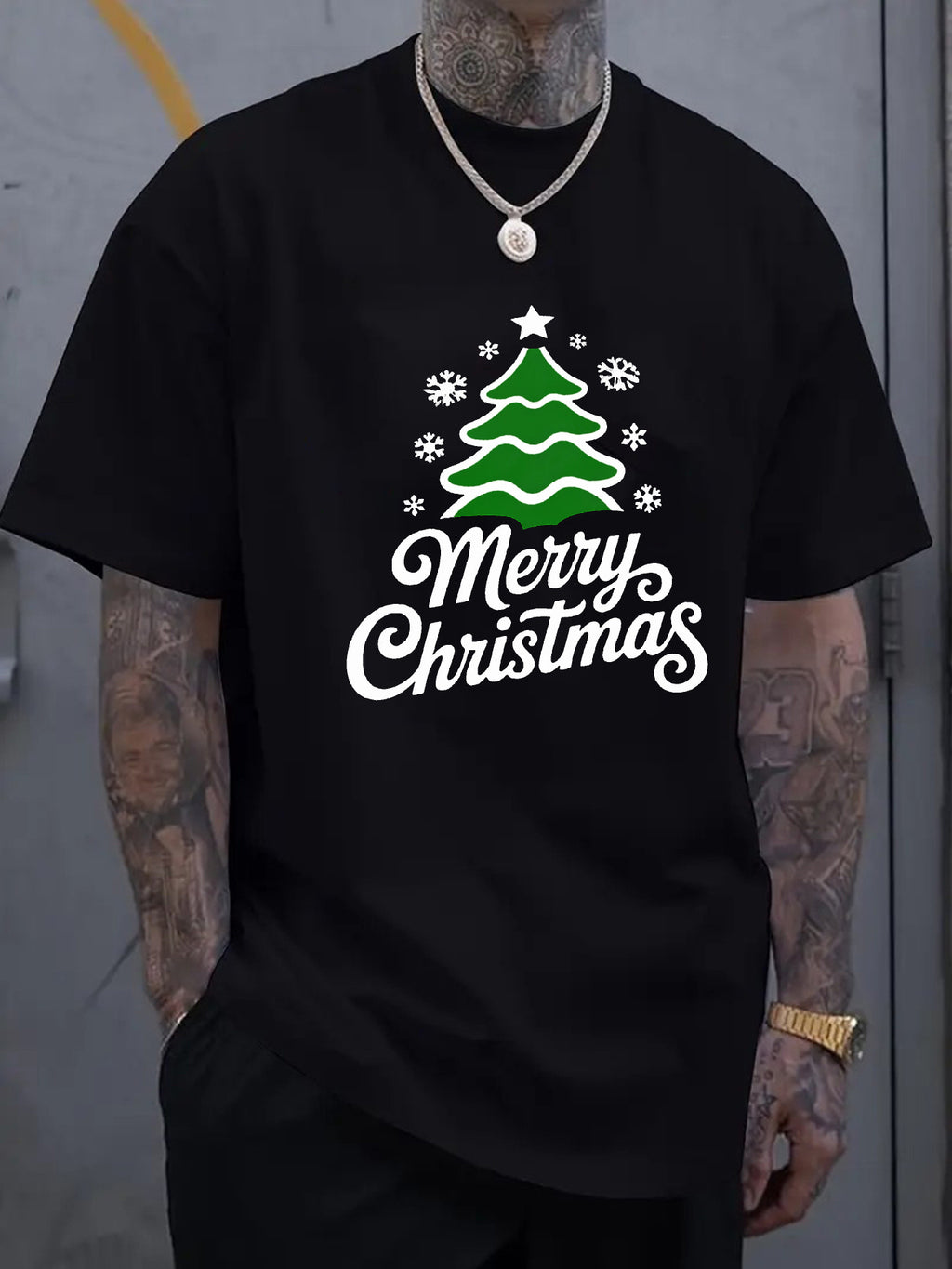 Men's casual sports breathable T-shirt 180g pure cotton oversized Christmas themed retro appearance, bold pattern printed cotton top men's T-shirt breathable sweat absorbing fabric summer casual short sleeved T-shirt summer short sleeved printed T-shirt