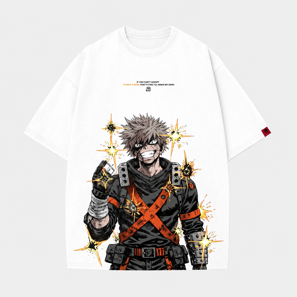 Vintage-Wash Short-Sleeve T-Shirt | *My Hero Academia* Katsuki Bakugo Comic-Style Graphic Print | American-Style Oversized Unisex Anime Tee